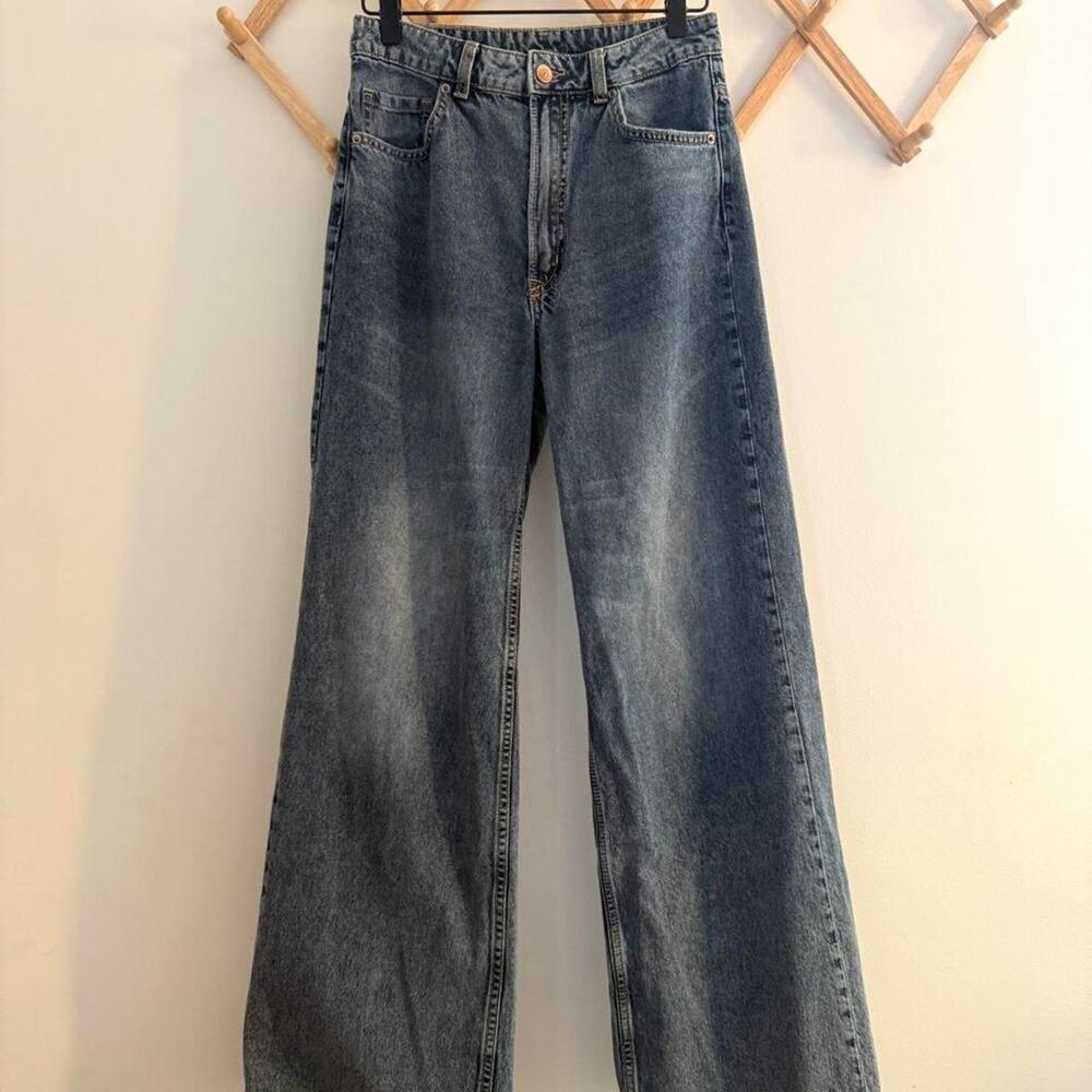 H&M 100% cotton wide leg jeans size 4 blue denim Y2K